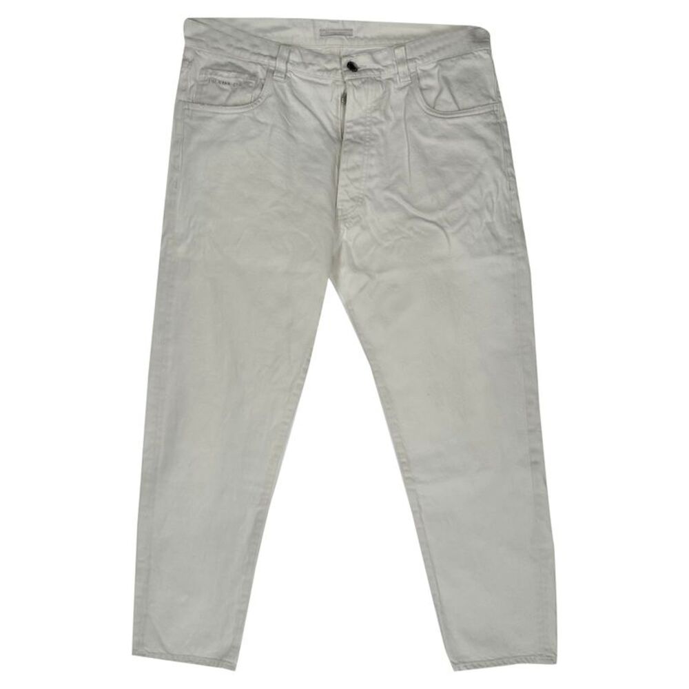Prada Logo-Patch Straight-Leg Jeans in White Cotton